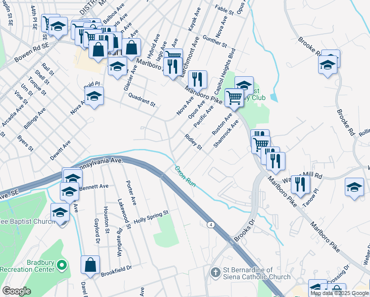 map of restaurants, bars, coffee shops, grocery stores, and more near 1709 Quarter Avenue in Capitol Heights