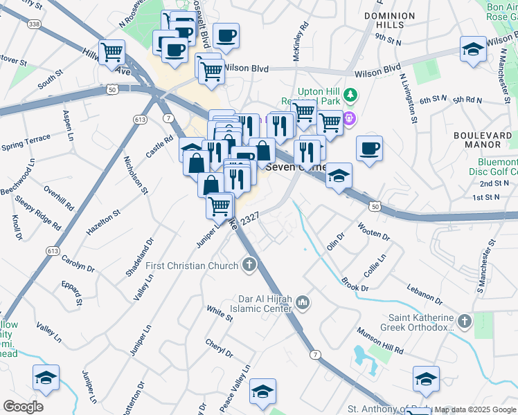 map of restaurants, bars, coffee shops, grocery stores, and more near 3062 Patrick Henry Drive in Falls Church