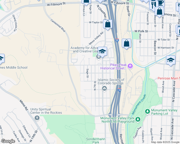 map of restaurants, bars, coffee shops, grocery stores, and more near 2324 North 7th Street in Colorado Springs