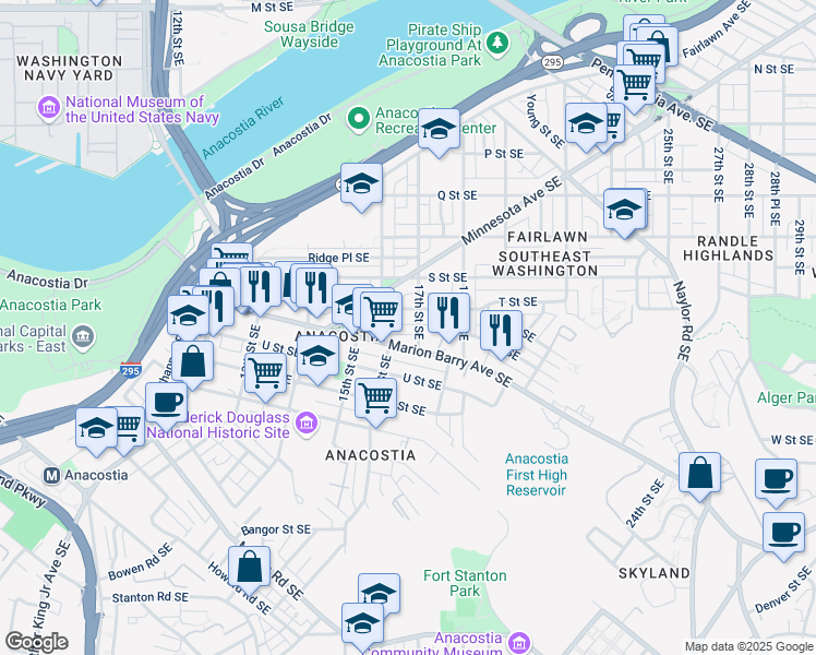 map of restaurants, bars, coffee shops, grocery stores, and more near 101 Independence Avenue Southeast in Washington