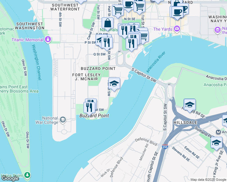 map of restaurants, bars, coffee shops, grocery stores, and more near 101 Independence Avenue Southeast in Washington