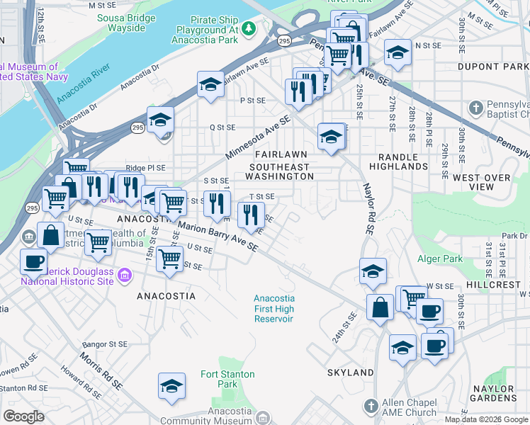 map of restaurants, bars, coffee shops, grocery stores, and more near 101 Independence Avenue Southeast in Washington
