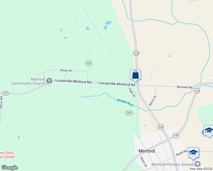 map of restaurants, bars, coffee shops, grocery stores, and more near 5682 Lucasville-Minford Road in Minford
