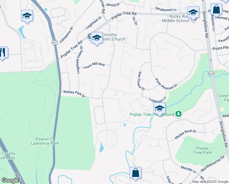 map of restaurants, bars, coffee shops, grocery stores, and more near 13711 Black Spruce Way in Chantilly