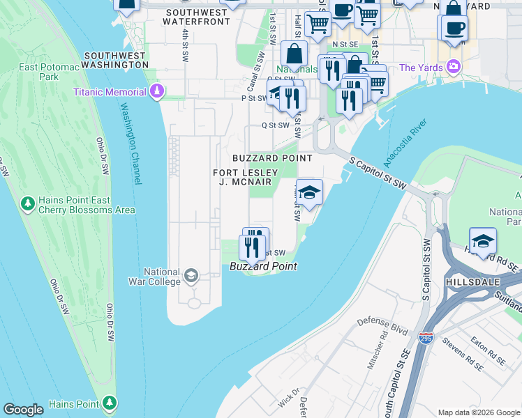 map of restaurants, bars, coffee shops, grocery stores, and more near in Washington