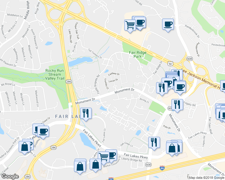 map of restaurants, bars, coffee shops, grocery stores, and more near 4220 Vernoy Hills Court in Fairfax