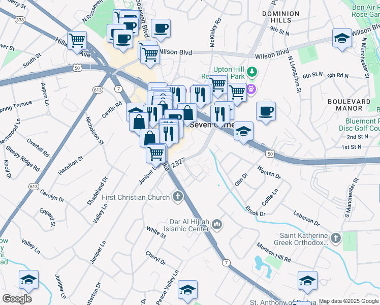 map of restaurants, bars, coffee shops, grocery stores, and more near 3054 Patrick Henry Drive in Falls Church