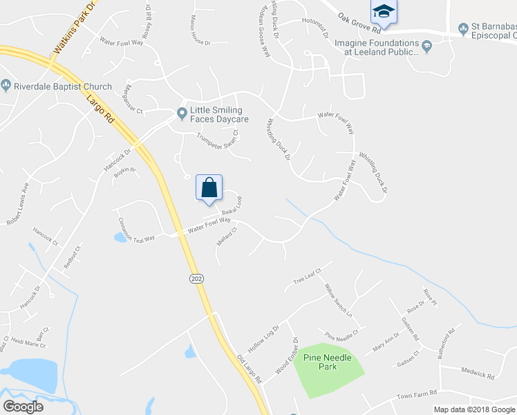 map of restaurants, bars, coffee shops, grocery stores, and more near 13817 Water Fowl Way in Upper Marlboro