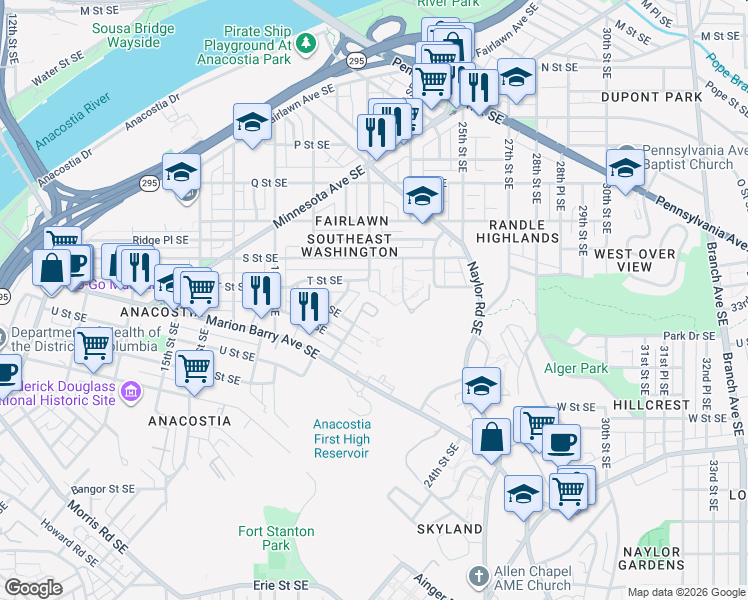 map of restaurants, bars, coffee shops, grocery stores, and more near 101 Independence Avenue Southeast in Washington