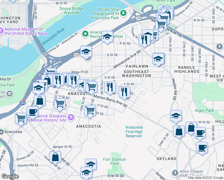 map of restaurants, bars, coffee shops, grocery stores, and more near 101 Independence Avenue Southeast in Washington