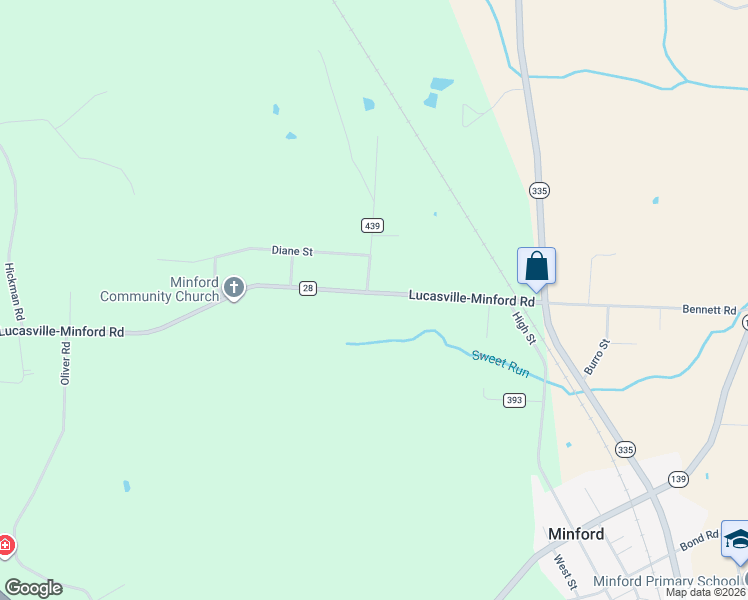 map of restaurants, bars, coffee shops, grocery stores, and more near 5536 Lucasville-Minford Road in Minford