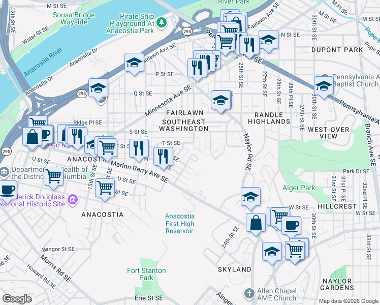 map of restaurants, bars, coffee shops, grocery stores, and more near 101 Independence Avenue Southeast in Washington