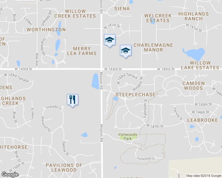 map of restaurants, bars, coffee shops, grocery stores, and more near 14452 Howe Drive in Leawood