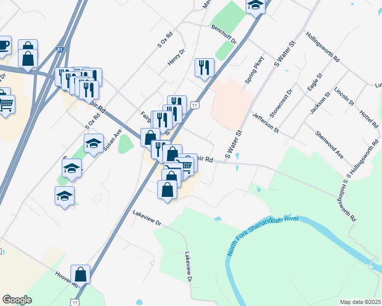 map of restaurants, bars, coffee shops, grocery stores, and more near 141 East Reservoir Road in Woodstock