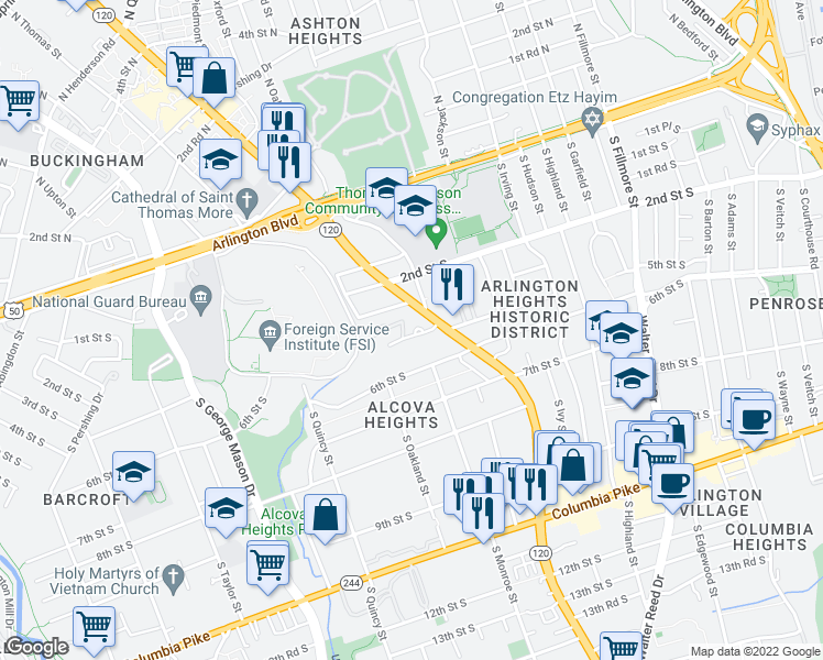 map of restaurants, bars, coffee shops, grocery stores, and more near 101 Independence Avenue Southeast in Washington
