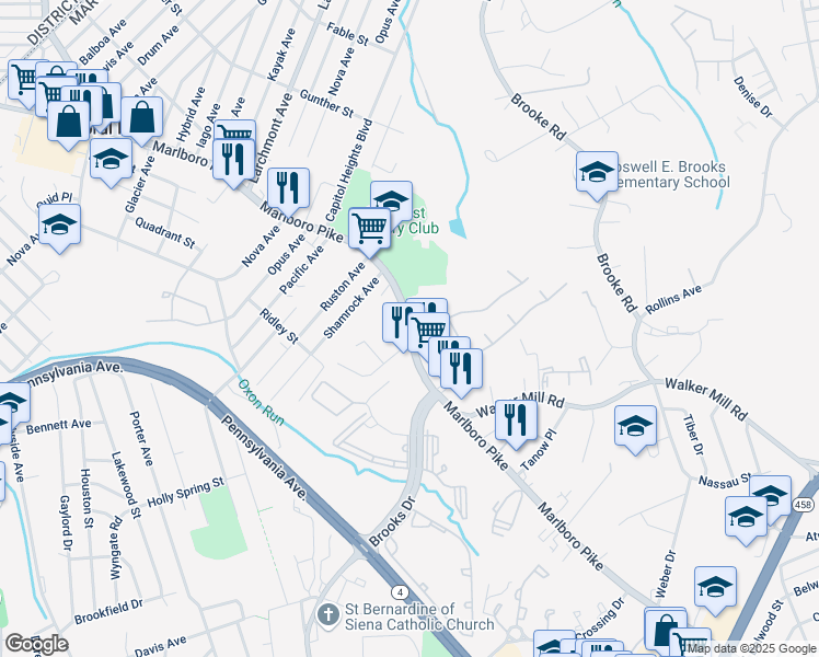 map of restaurants, bars, coffee shops, grocery stores, and more near 0 Capitol Heights Boulevard in Capitol Heights