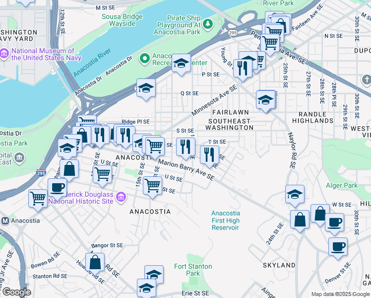 map of restaurants, bars, coffee shops, grocery stores, and more near 101 Independence Avenue Southeast in Washington