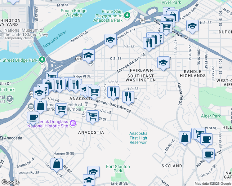 map of restaurants, bars, coffee shops, grocery stores, and more near 101 Independence Avenue Southeast in Washington