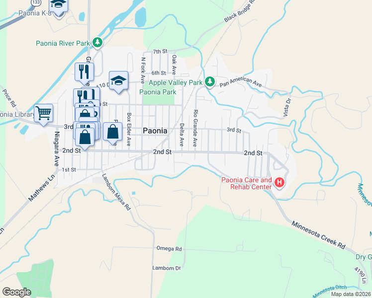 map of restaurants, bars, coffee shops, grocery stores, and more near 129 Delta Avenue in Paonia