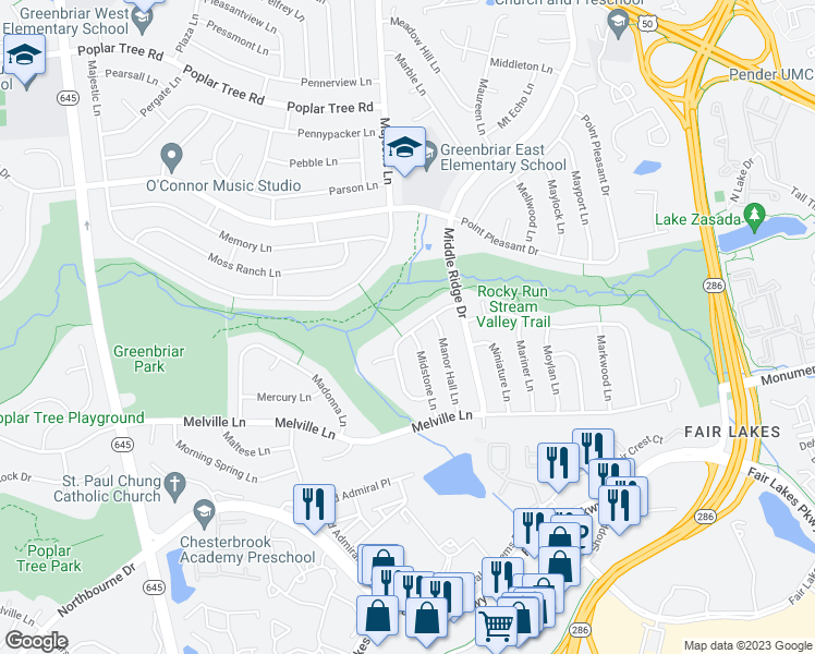 map of restaurants, bars, coffee shops, grocery stores, and more near 13014 Maple View Lane in Fairfax