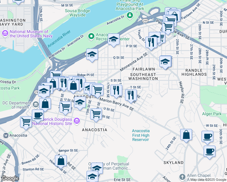 map of restaurants, bars, coffee shops, grocery stores, and more near 101 Independence Avenue Southeast in Washington