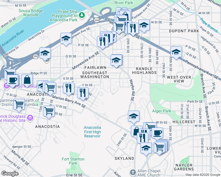 map of restaurants, bars, coffee shops, grocery stores, and more near 101 Independence Avenue Southeast in Washington