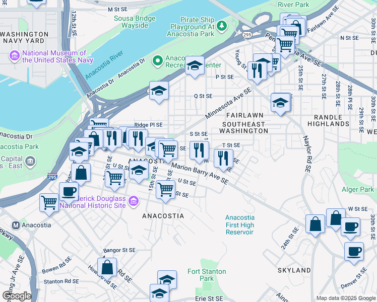 map of restaurants, bars, coffee shops, grocery stores, and more near 101 Independence Avenue Southeast in Washington