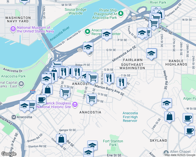 map of restaurants, bars, coffee shops, grocery stores, and more near 101 Independence Avenue Southeast in Washington