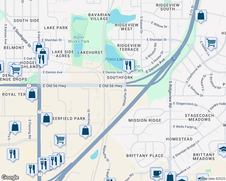 map of restaurants, bars, coffee shops, grocery stores, and more near 801 U.S. 56 in Olathe