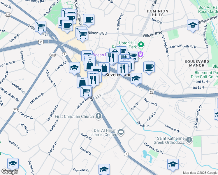 map of restaurants, bars, coffee shops, grocery stores, and more near 3032 Patrick Henry Drive in Falls Church