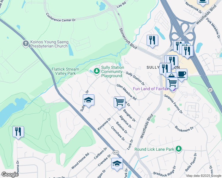 map of restaurants, bars, coffee shops, grocery stores, and more near 14703 Rabbit Run Court in Centreville