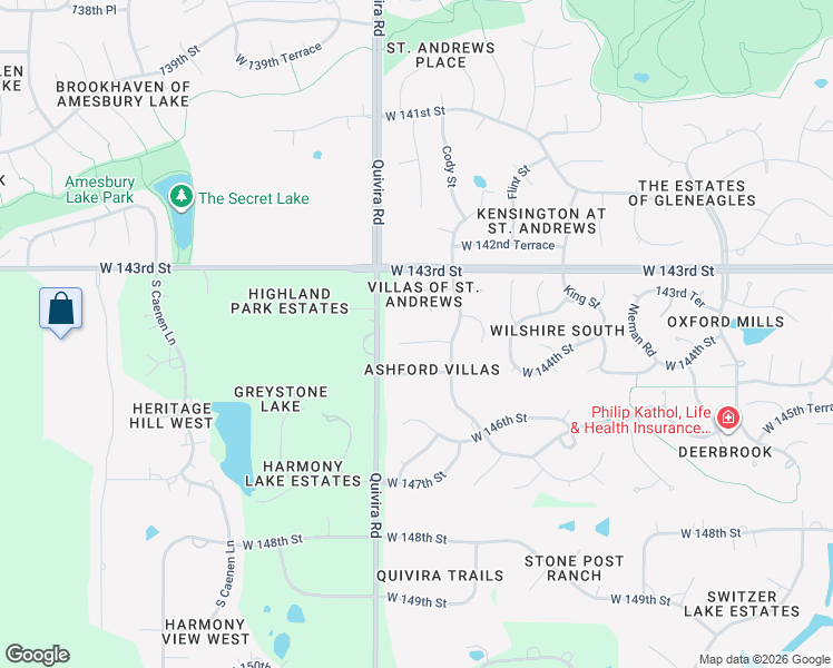 map of restaurants, bars, coffee shops, grocery stores, and more near 11765 West 144th Terrace in Olathe
