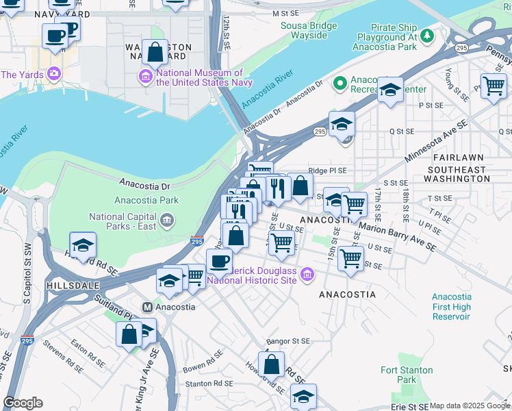map of restaurants, bars, coffee shops, grocery stores, and more near in Washington