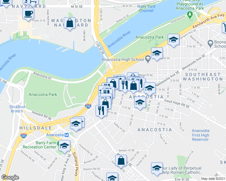 map of restaurants, bars, coffee shops, grocery stores, and more near 101 Independence Avenue Southeast in Washington