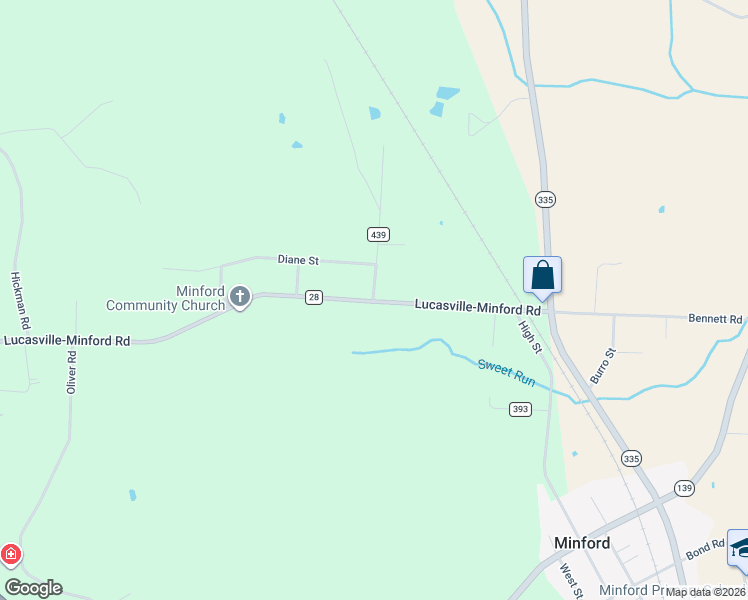 map of restaurants, bars, coffee shops, grocery stores, and more near 5536 Lucasville-Minford Road in Minford