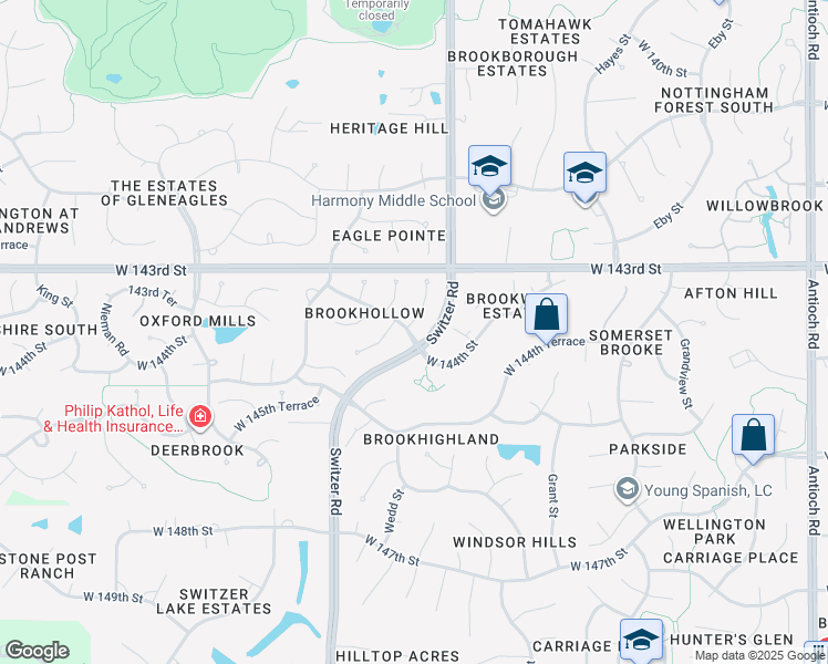 map of restaurants, bars, coffee shops, grocery stores, and more near in Overland Park