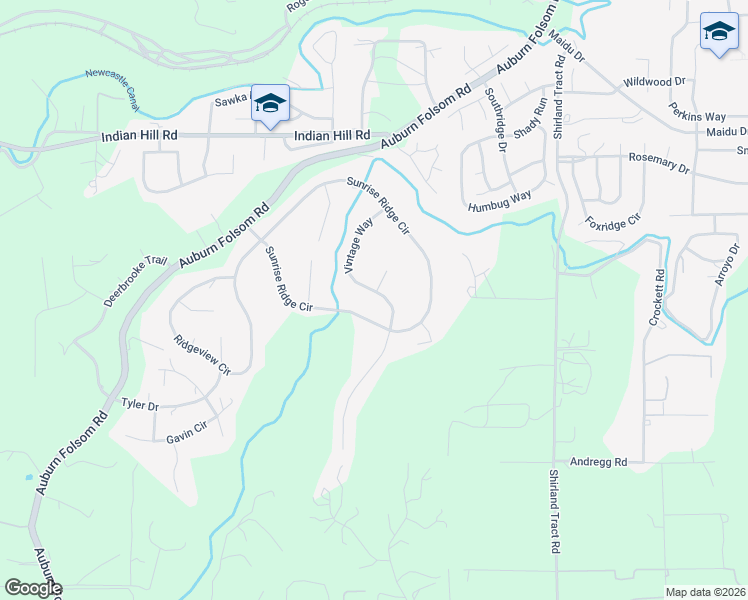 map of restaurants, bars, coffee shops, grocery stores, and more near 10750 Sunrise Ridge Circle in Auburn