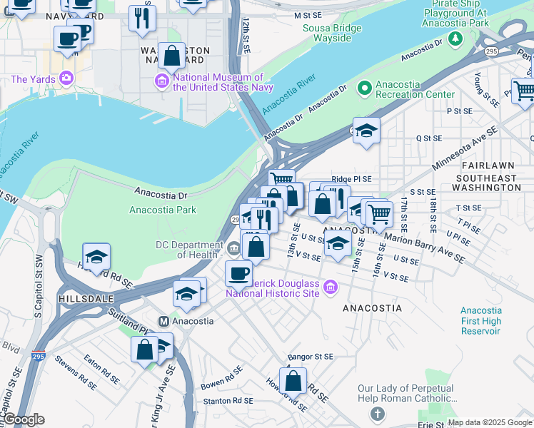 map of restaurants, bars, coffee shops, grocery stores, and more near 101 Independence Avenue Southeast in Washington