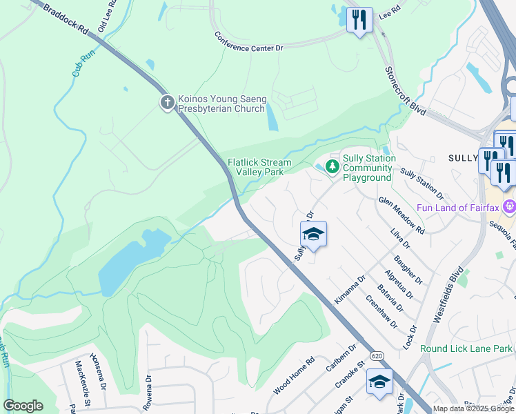 map of restaurants, bars, coffee shops, grocery stores, and more near 5308 Cat Tail Court in Centreville
