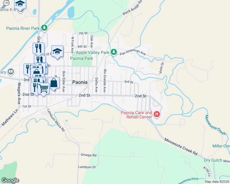 map of restaurants, bars, coffee shops, grocery stores, and more near 128-130 Colorado Avenue in Paonia