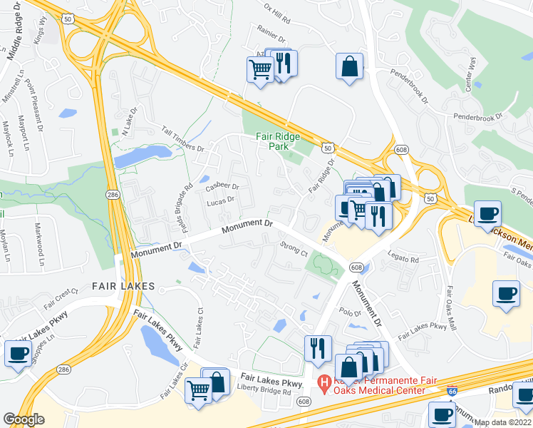 map of restaurants, bars, coffee shops, grocery stores, and more near 12346 Field Lark Court in Fairfax