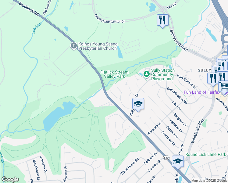 map of restaurants, bars, coffee shops, grocery stores, and more near 5308 Cat Tail Court in Centreville