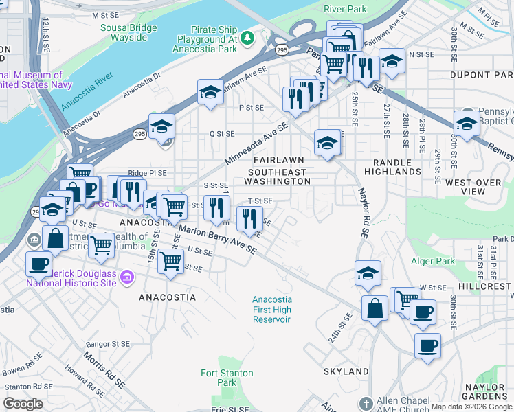 map of restaurants, bars, coffee shops, grocery stores, and more near 101 Independence Avenue Southeast in Washington