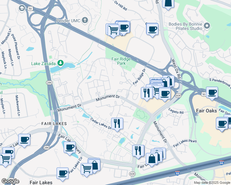map of restaurants, bars, coffee shops, grocery stores, and more near 12346 Field Lark Court in Fairfax