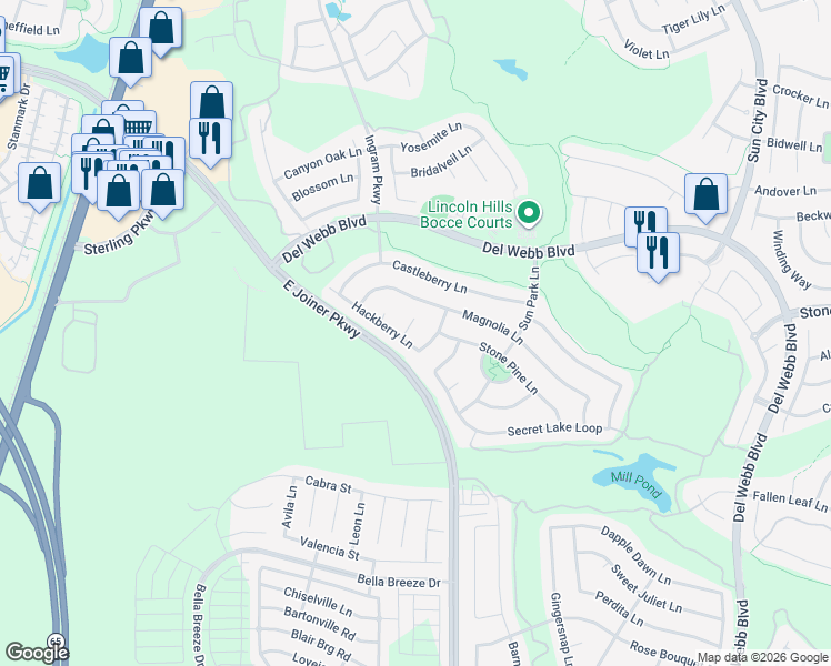 map of restaurants, bars, coffee shops, grocery stores, and more near 1155 Greenwood Court in Lincoln