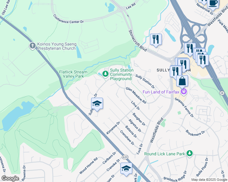 map of restaurants, bars, coffee shops, grocery stores, and more near 14704 Rabbit Run Court in Centreville