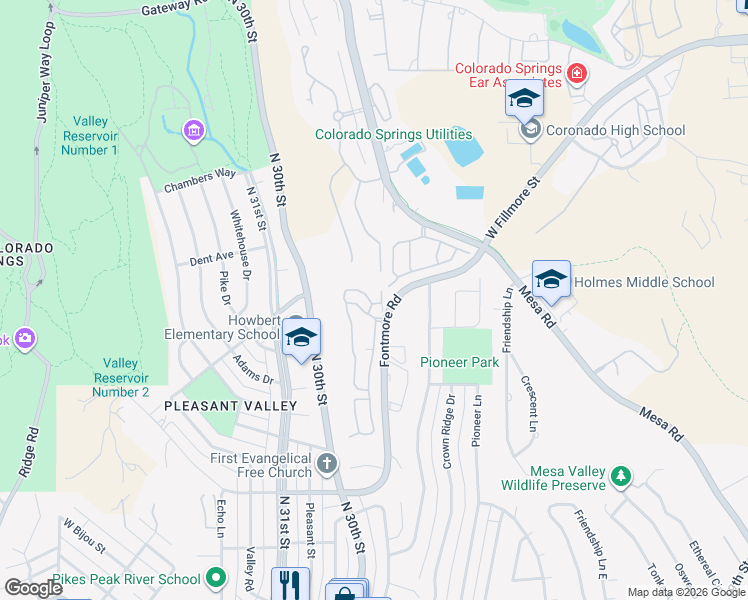 map of restaurants, bars, coffee shops, grocery stores, and more near 1915 Paseo Del Oro in Colorado Springs