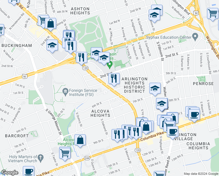map of restaurants, bars, coffee shops, grocery stores, and more near 101 Independence Avenue Southeast in Washington