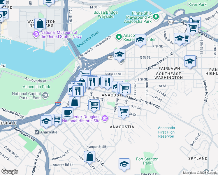 map of restaurants, bars, coffee shops, grocery stores, and more near 101 Independence Avenue Southeast in Washington