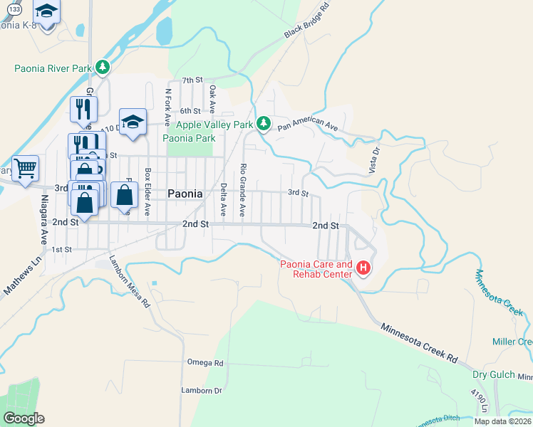 map of restaurants, bars, coffee shops, grocery stores, and more near 224 Colorado Avenue in Paonia